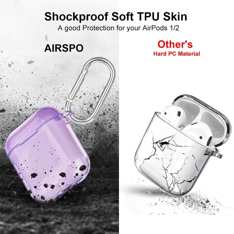 AIRSPO Airpods Case Cover, Clear Soft TPU Protective Cover Compatible with Apple AirPods 1/2 Wireless Charging Case with Keychain (Clear Purpl) - Image 4